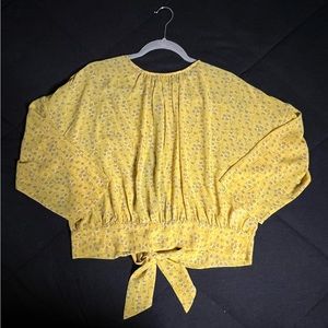 Yellow Open Back Floral Blouse Size Large